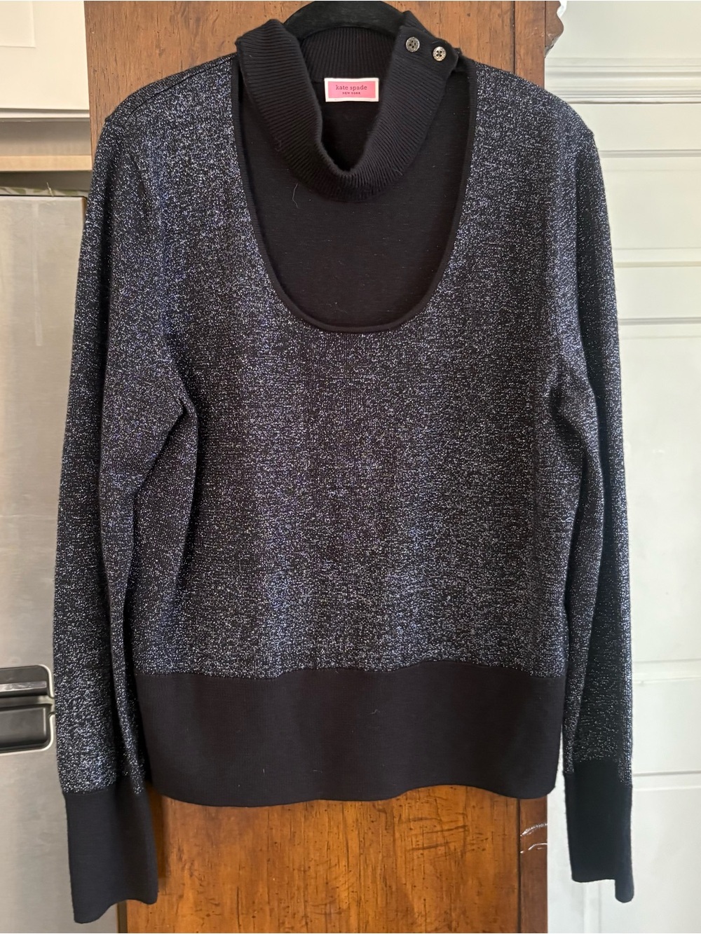 kate spade Like New Black Metallic Sparkle Layered Sweater Size XL